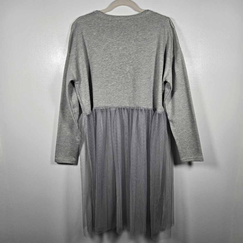 JCL Paris Gray Distressed Sweatshirt w/ Sheer Tulle Overlay Dress Size S/M - Picture 11 of 15